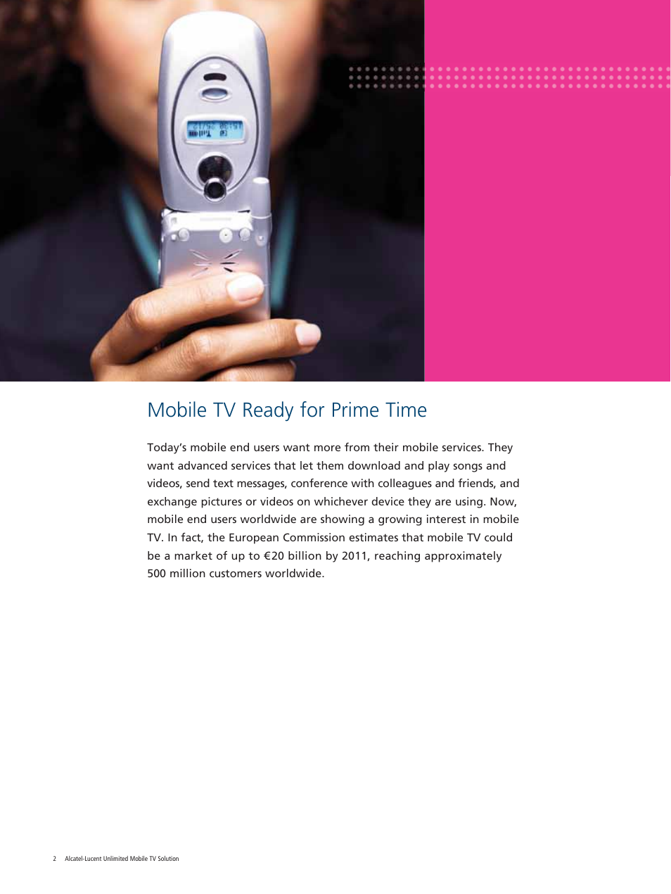 Mobile tv ready for prime time | Alcatel-Lucent Mobile TV User Manual | Page 2 / 16