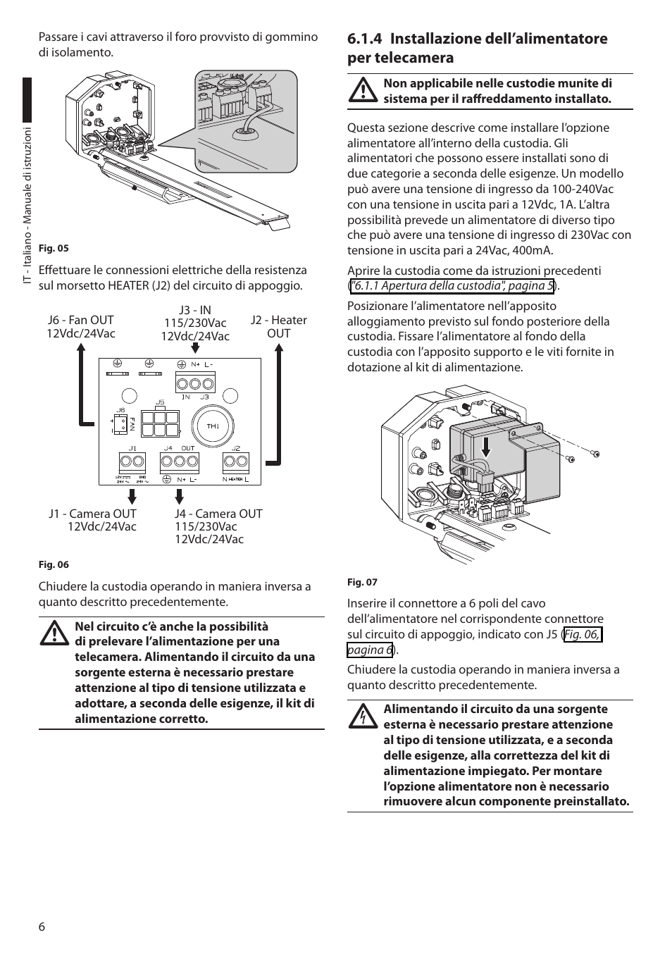4 installazione dell’alimentatore per telecamera | Videotec HEG User Manual | Page 18 / 44