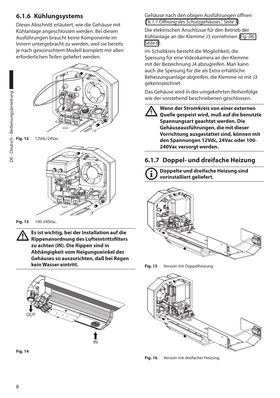 6 kühlungsystems, 7 doppel- und dreifache heizung | Videotec HEG User Manual | Page 40 / 44