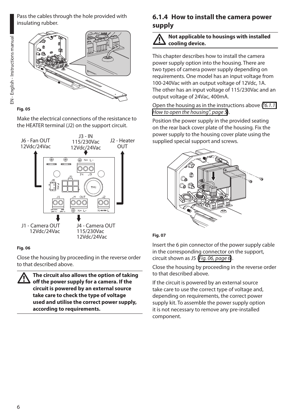 4 how to install the camera power supply | Videotec HEG User Manual | Page 8 / 44