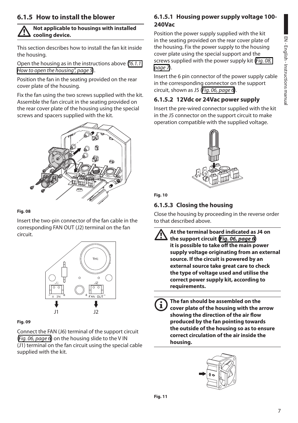 5 how to install the blower, 1 housing power supply voltage 100-240vac, 2 12vdc or 24vac power supply | 3 closing the housing | Videotec HEG User Manual | Page 9 / 44