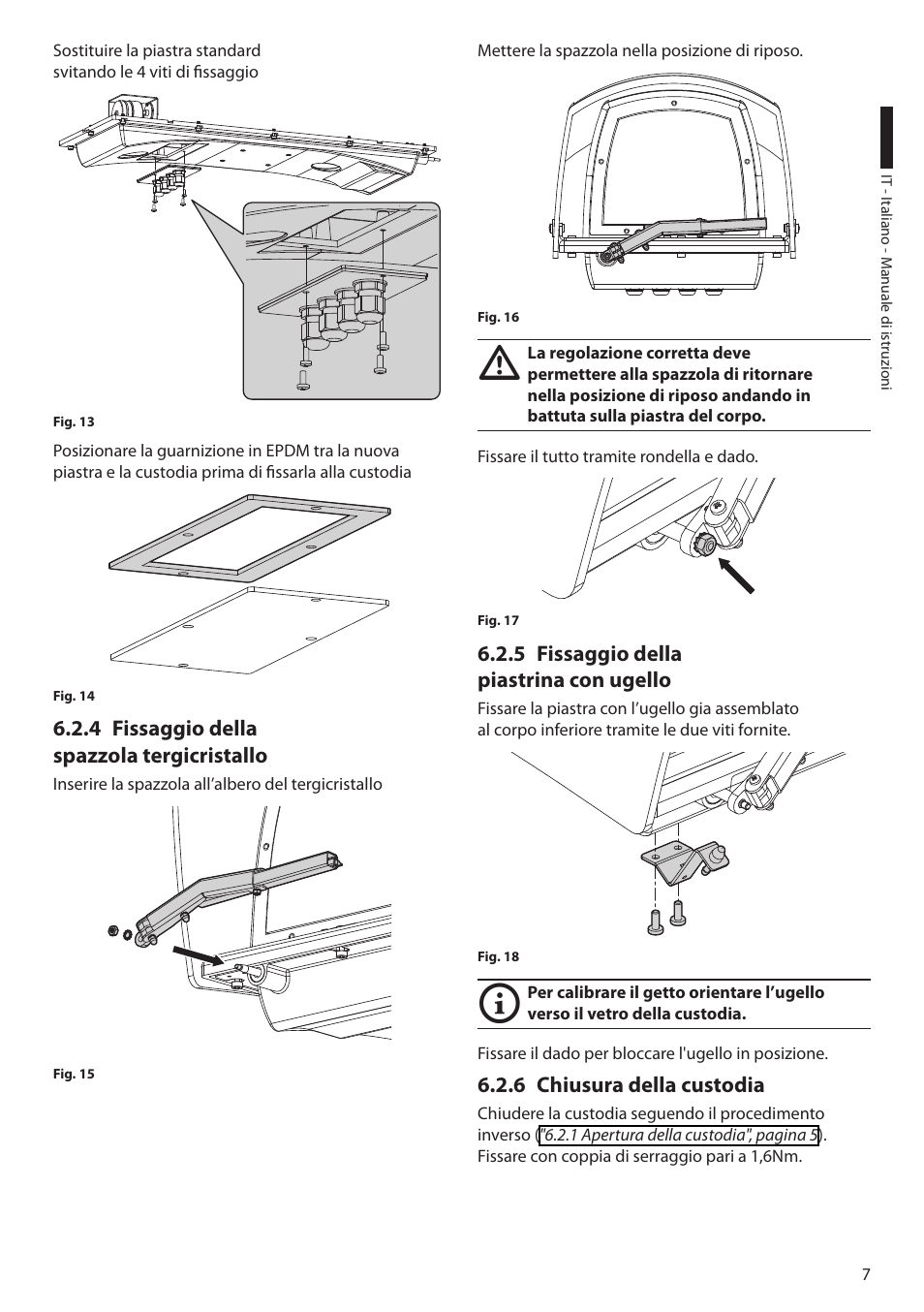 4 fissaggio della spazzola tergicristallo, 5 fissaggio della piastrina con ugello, 6 chiusura della custodia | Videotec HGV User Manual | Page 19 / 44