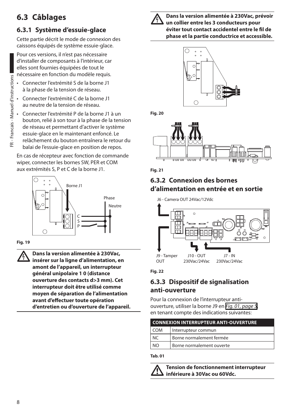 3 câblages, 1 système d’essuie-glace, 3 dispositif de signalisation anti-ouverture | Videotec HGV User Manual | Page 30 / 44