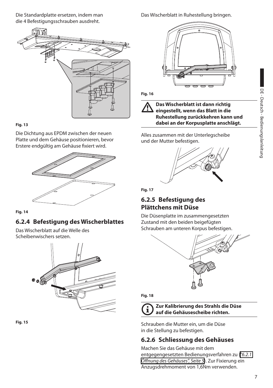 4 befestigung des wischerblattes, 5 befestigung des plättchens mit düse, 6 schliessung des gehäuses | Videotec HGV User Manual | Page 39 / 44