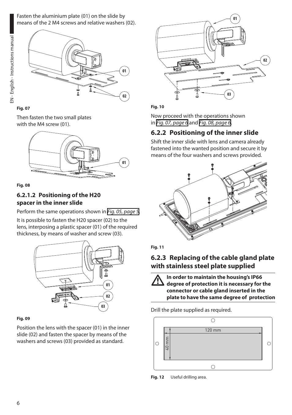 2 positioning of the h20 spacer in the inner slide, 2 positioning of the inner slide | Videotec HGV User Manual | Page 8 / 44