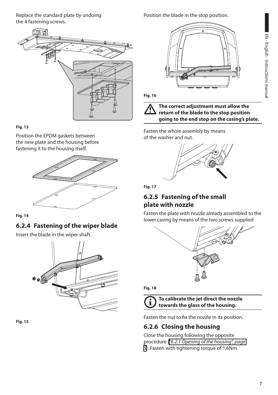 4 fastening of the wiper blade, 5 fastening of the small plate with nozzle, 6 closing the housing | Videotec HGV User Manual | Page 9 / 44