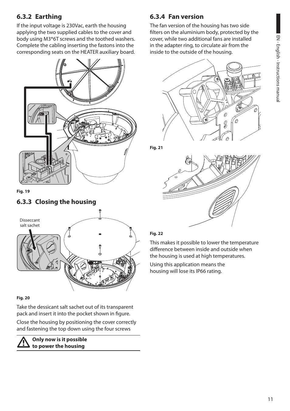 2 earthing, 3 closing the housing, 4 fan version | Videotec DBH18 - MEDUSA User Manual | Page 13 / 60