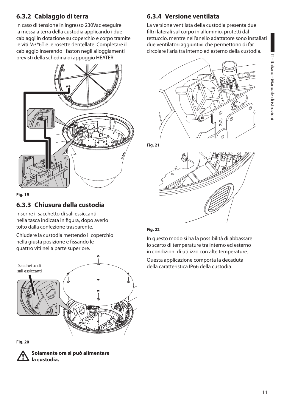 2 cablaggio di terra, 3 chiusura della custodia, 4 versione ventilata | Videotec DBH18 - MEDUSA User Manual | Page 27 / 60