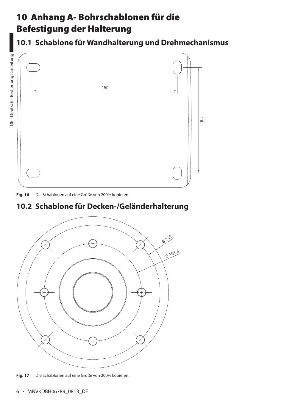 Schablone für decken-/geländerhalterung 10.2 | Videotec DBH18 Brackets User Manual | Page 14 / 28