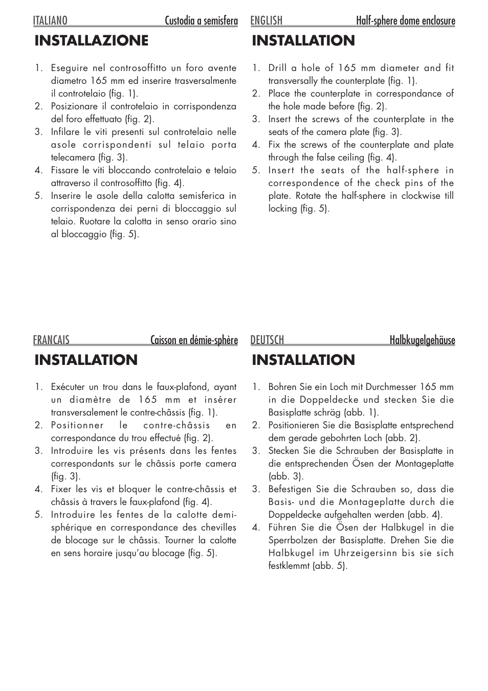 Italiano, English, Francais | Deutsch, Installazione, Installation | Videotec DSBH120 User Manual | Page 2 / 4