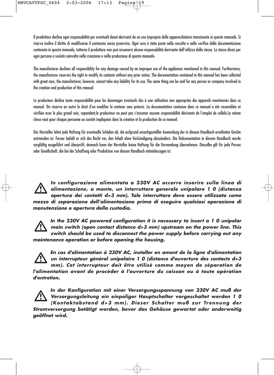 Videotec AVTPSC User Manual | Page 19 / 20