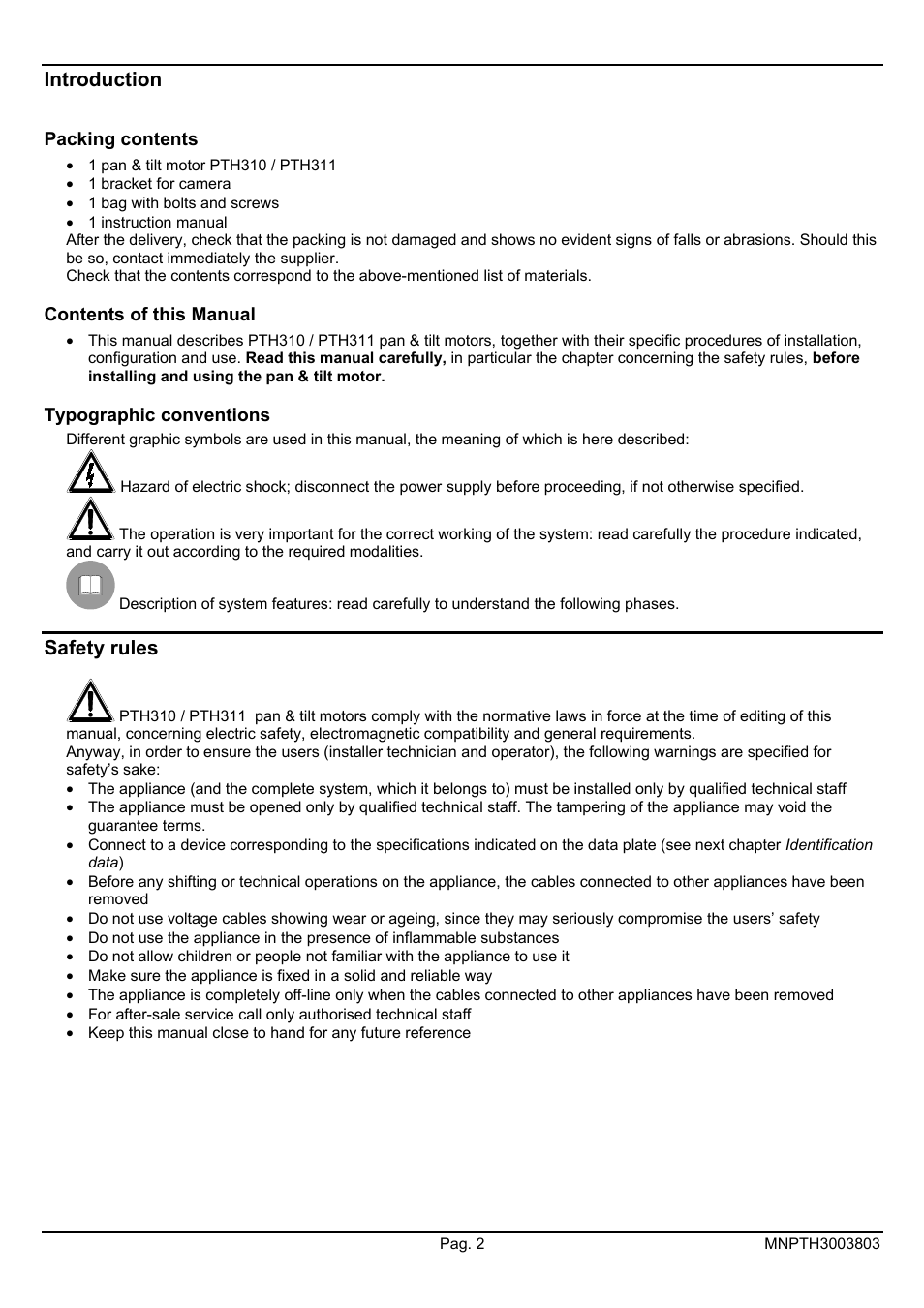 Videotec PTH300 User Manual | Page 20 / 60