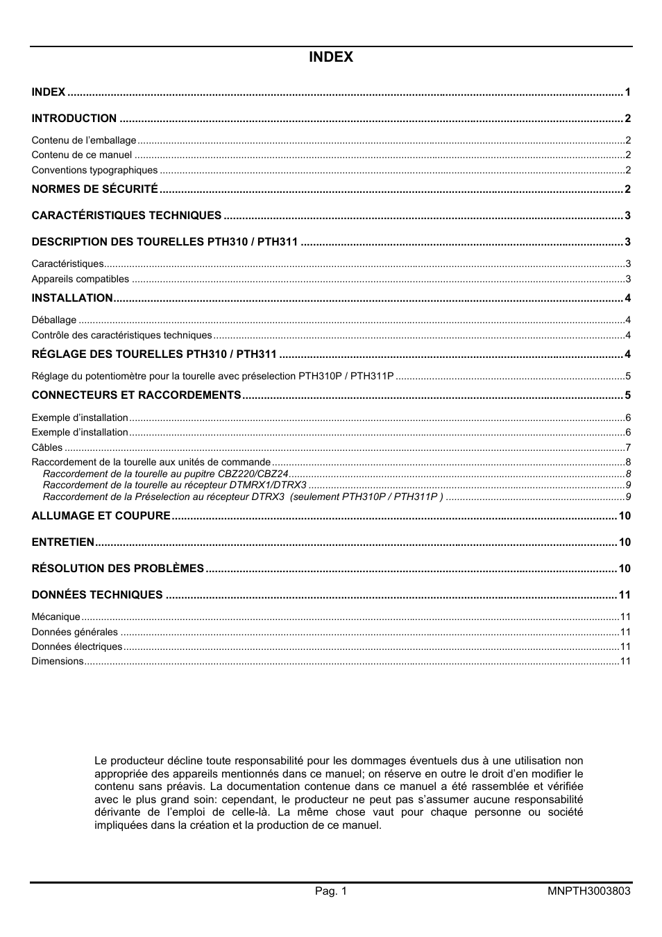 Index | Videotec PTH300 User Manual | Page 33 / 60