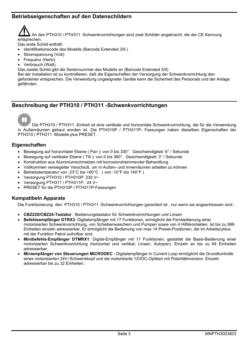 Videotec PTH300 User Manual | Page 49 / 60