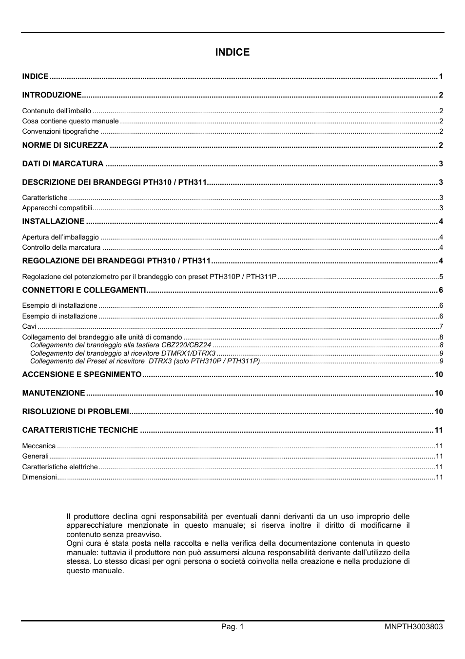 Indice | Videotec PTH300 User Manual | Page 5 / 60