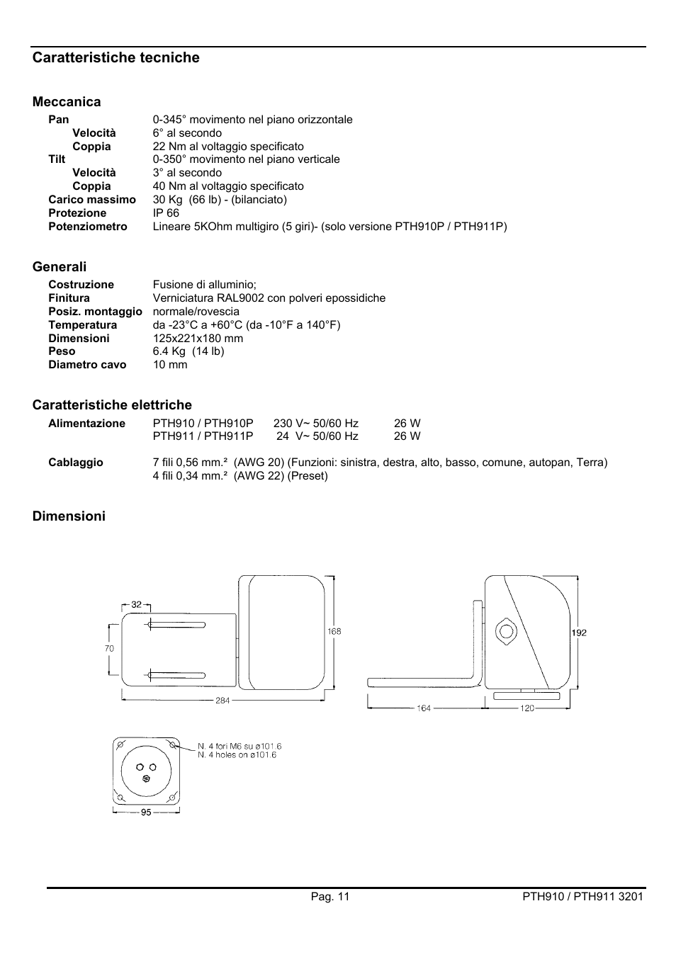 Caratteristiche tecniche | Videotec PTH900 User Manual | Page 15 / 60