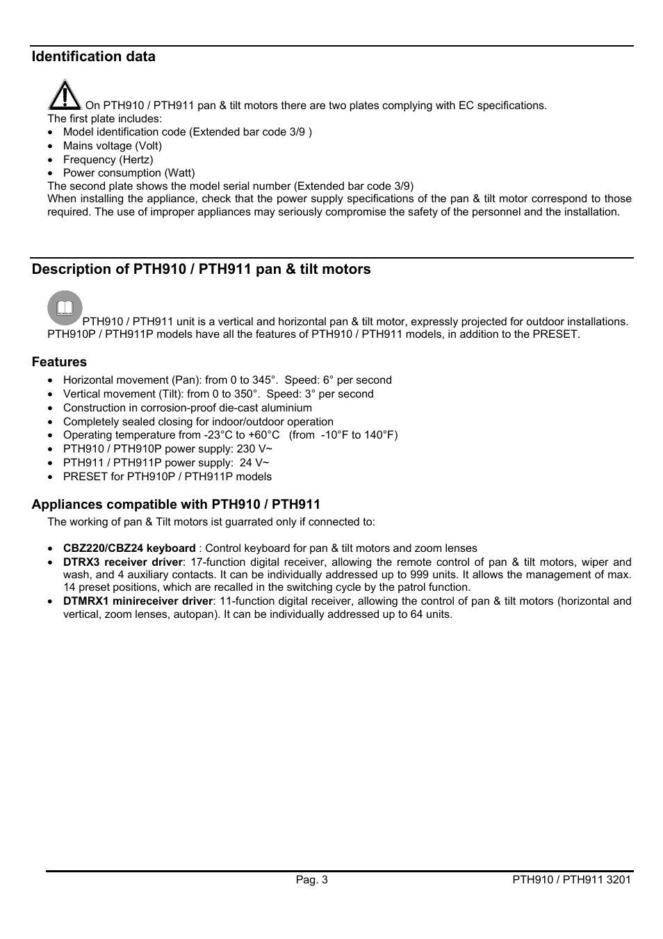 Identification data | Videotec PTH900 User Manual | Page 21 / 60