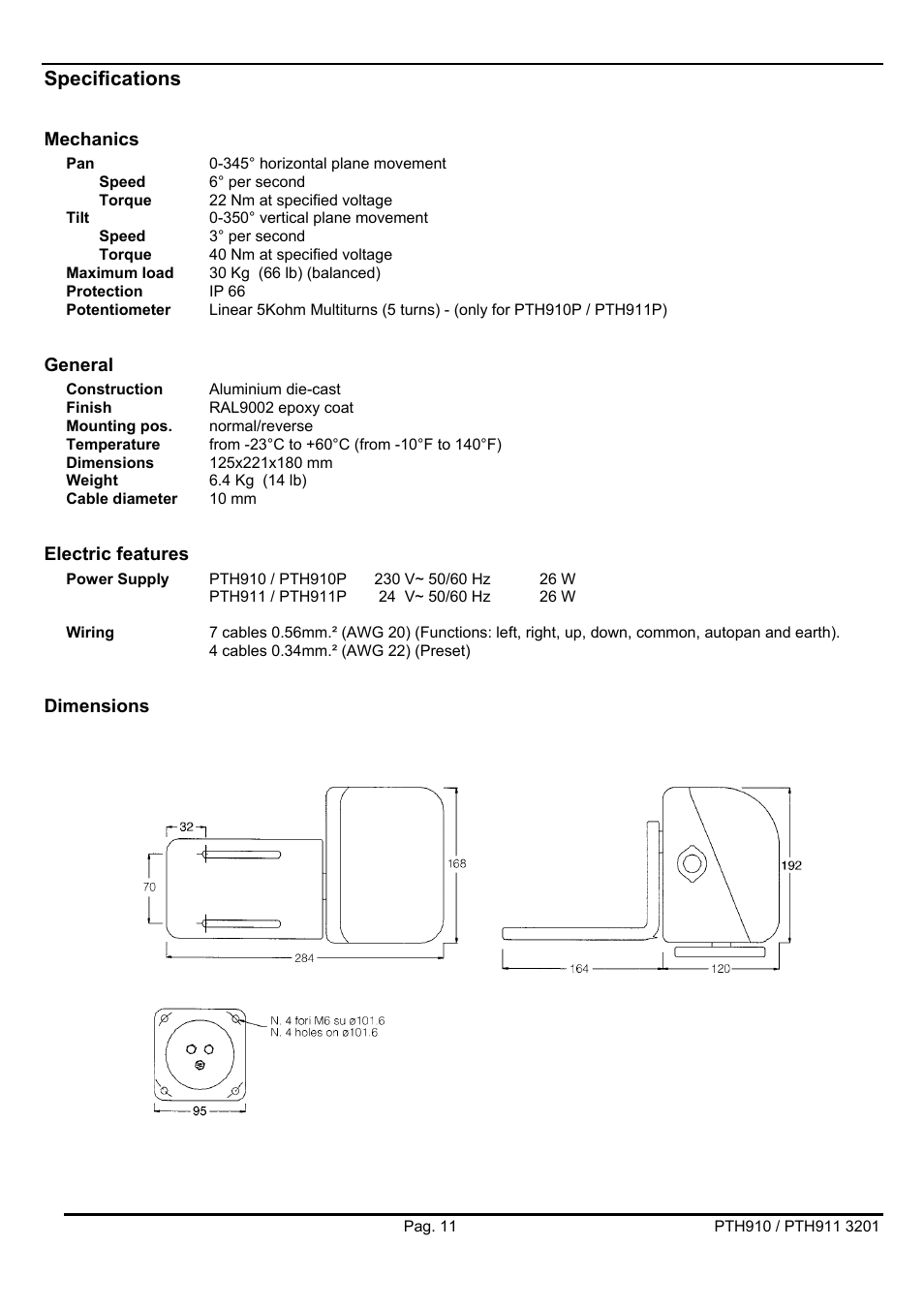 Specifications | Videotec PTH900 User Manual | Page 29 / 60