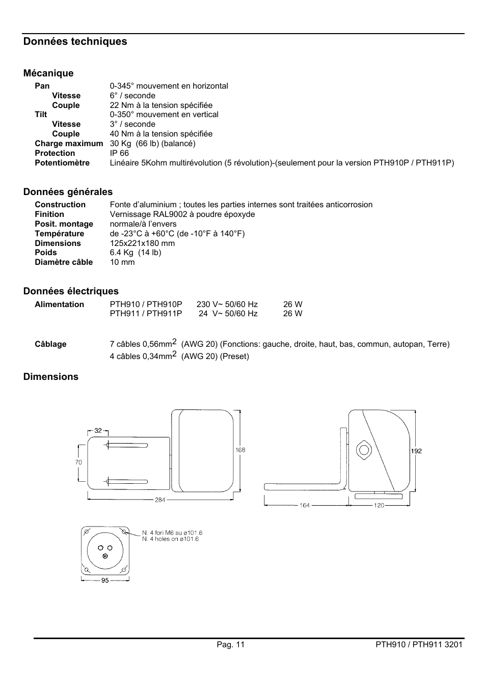 Données techniques | Videotec PTH900 User Manual | Page 43 / 60