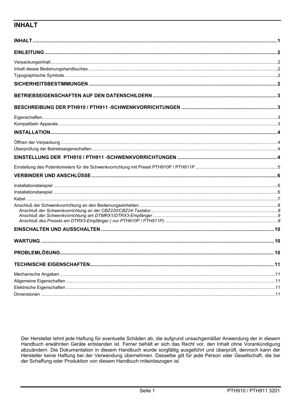 Inhalt | Videotec PTH900 User Manual | Page 47 / 60