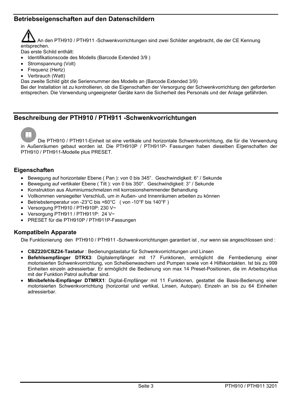 Betriebseigenschaften auf den datenschildern | Videotec PTH900 User Manual | Page 49 / 60