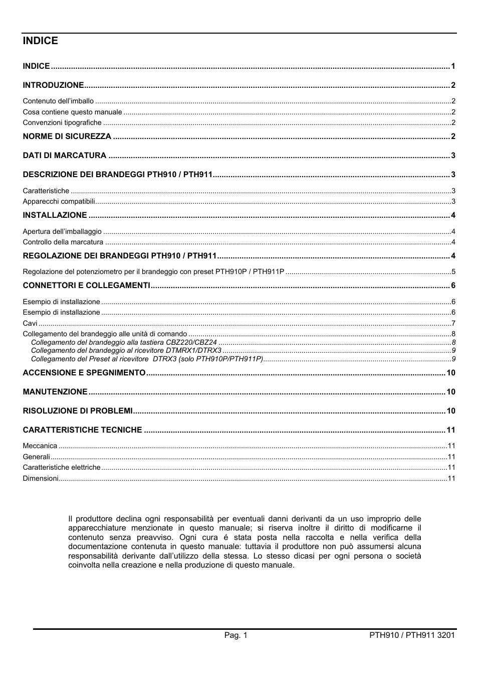 Indice | Videotec PTH900 User Manual | Page 5 / 60
