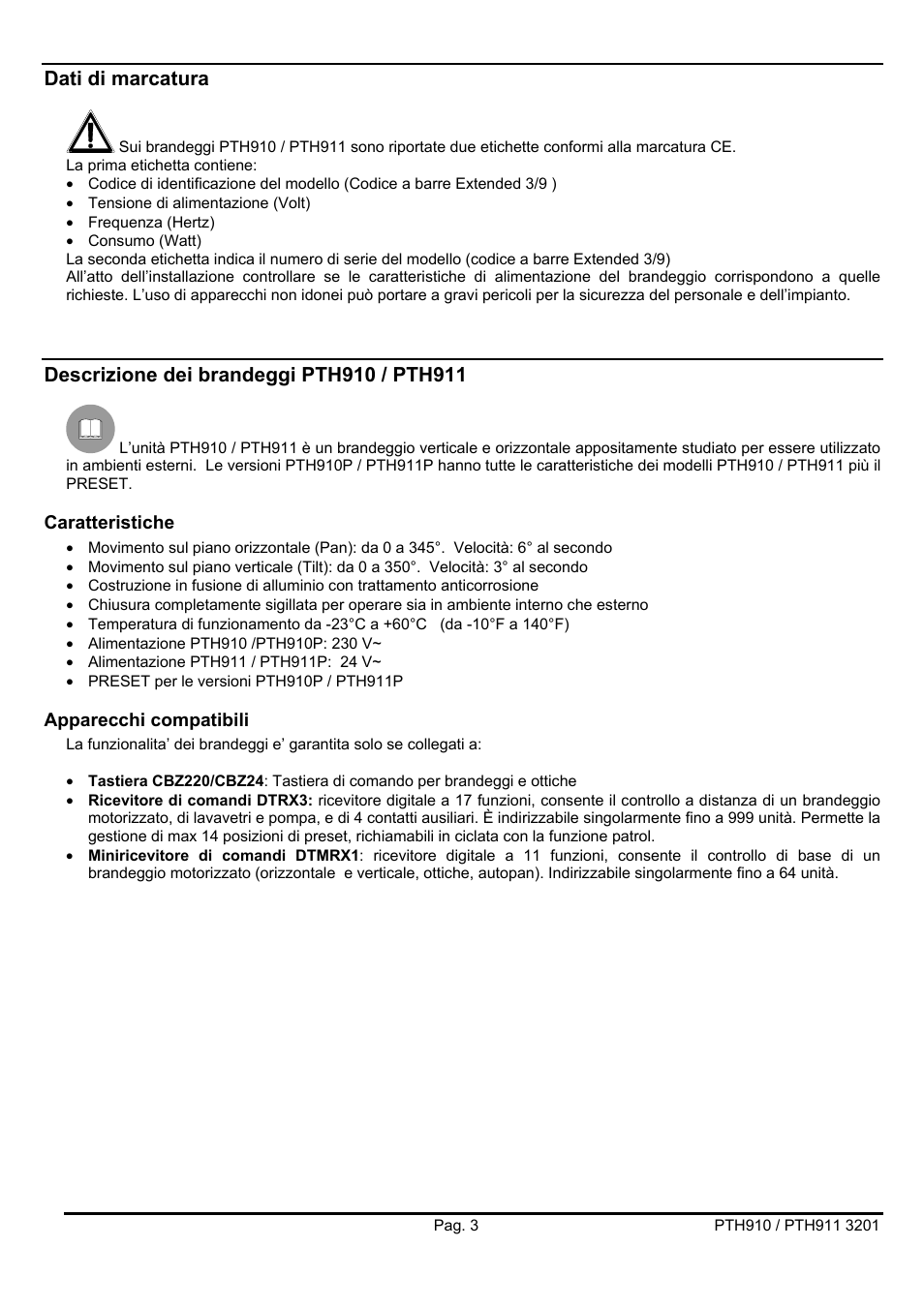 Dati di marcatura | Videotec PTH900 User Manual | Page 7 / 60