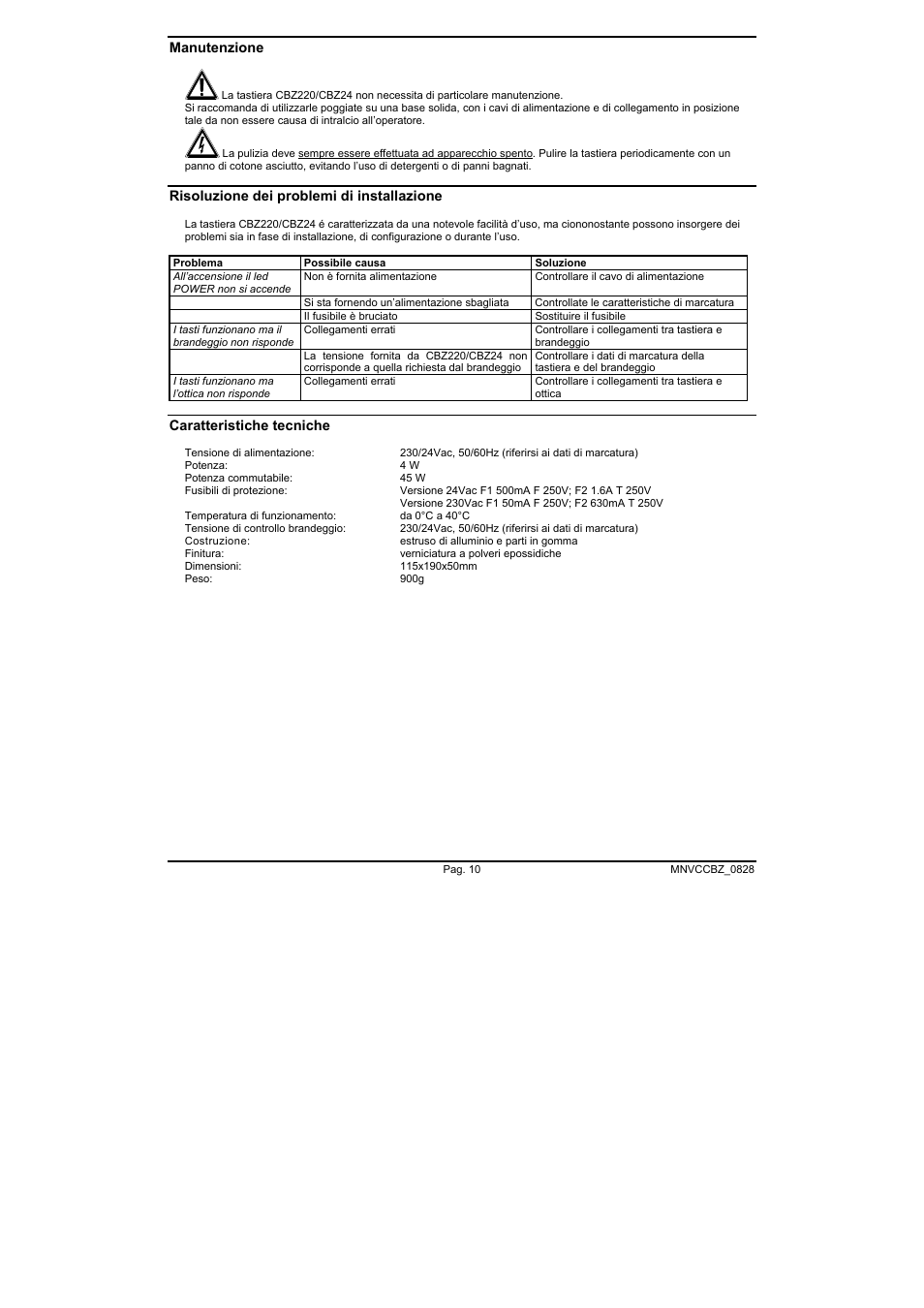 Videotec CBZ User Manual | Page 14 / 52