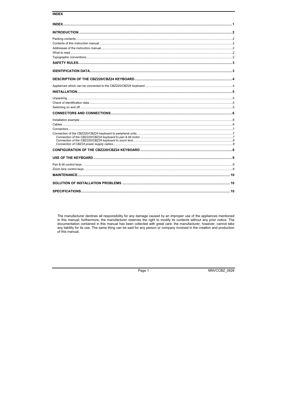 Videotec CBZ User Manual | Page 17 / 52