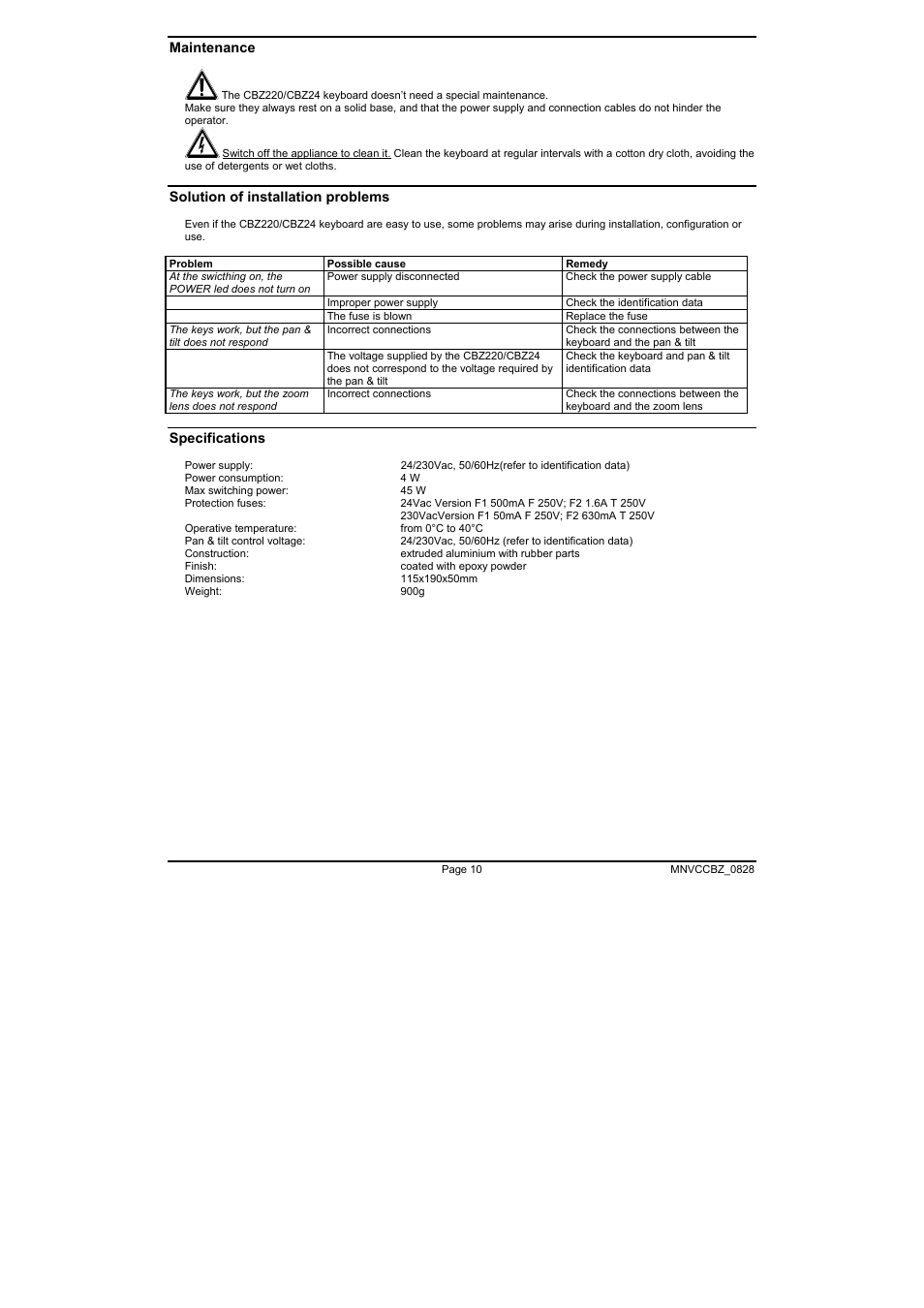 Videotec CBZ User Manual | Page 26 / 52