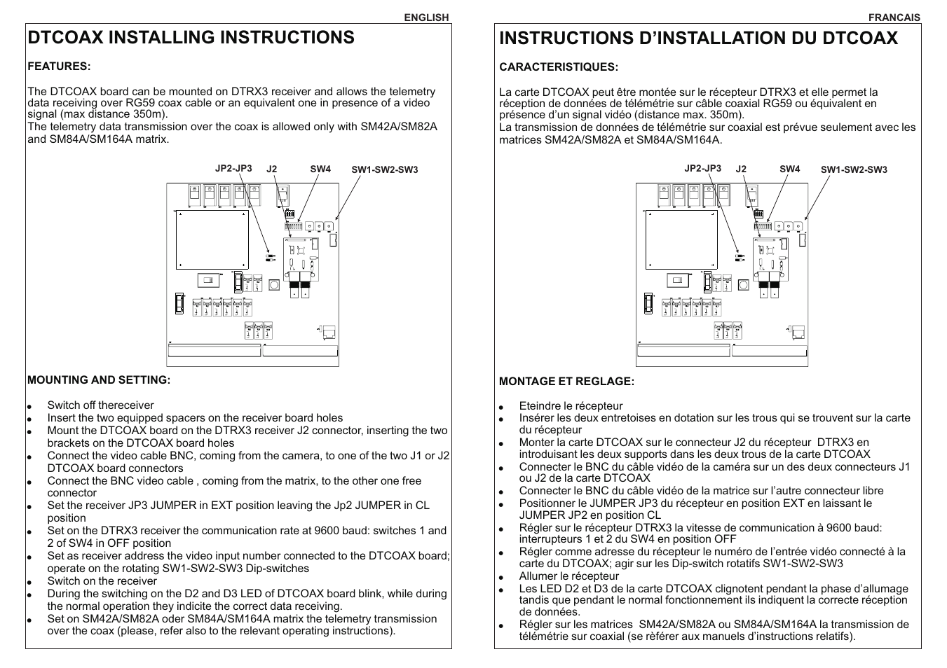 Francais, Dtcoax installing instructions, Instructions d’installation du dtcoax | Videotec DTCOAX User Manual | Page 3 / 4