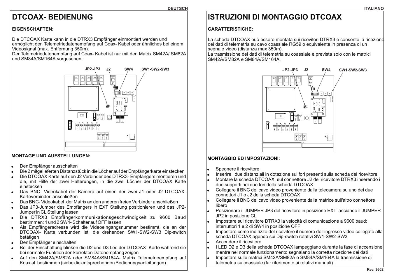 Deutsch, Dtcoax- bedienung, Istruzioni di montaggio dtcoax | Videotec DTCOAX User Manual | Page 4 / 4
