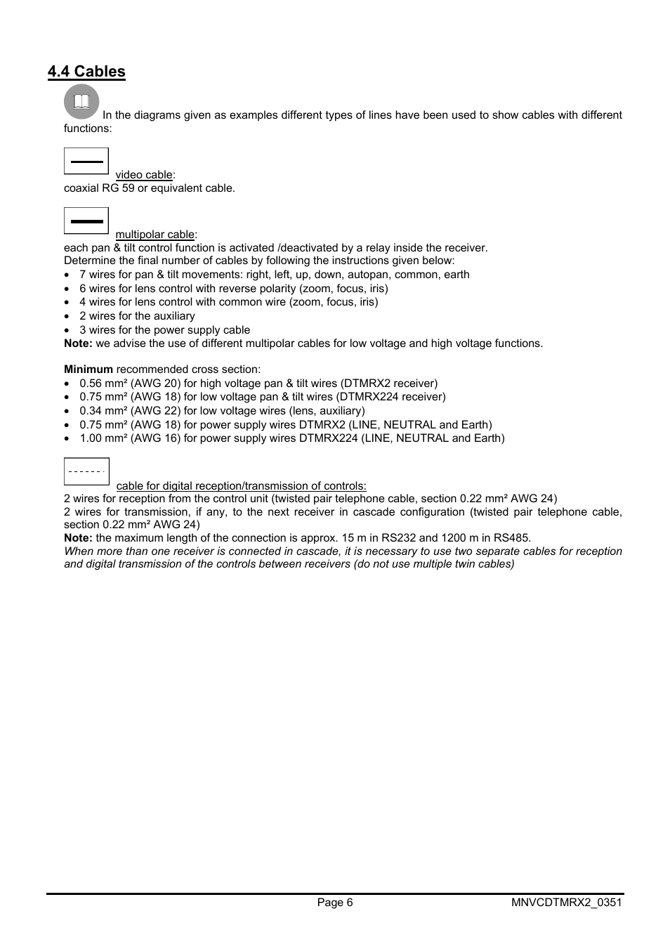 4 cables | Videotec DTMRX2 User Manual | Page 32 / 96