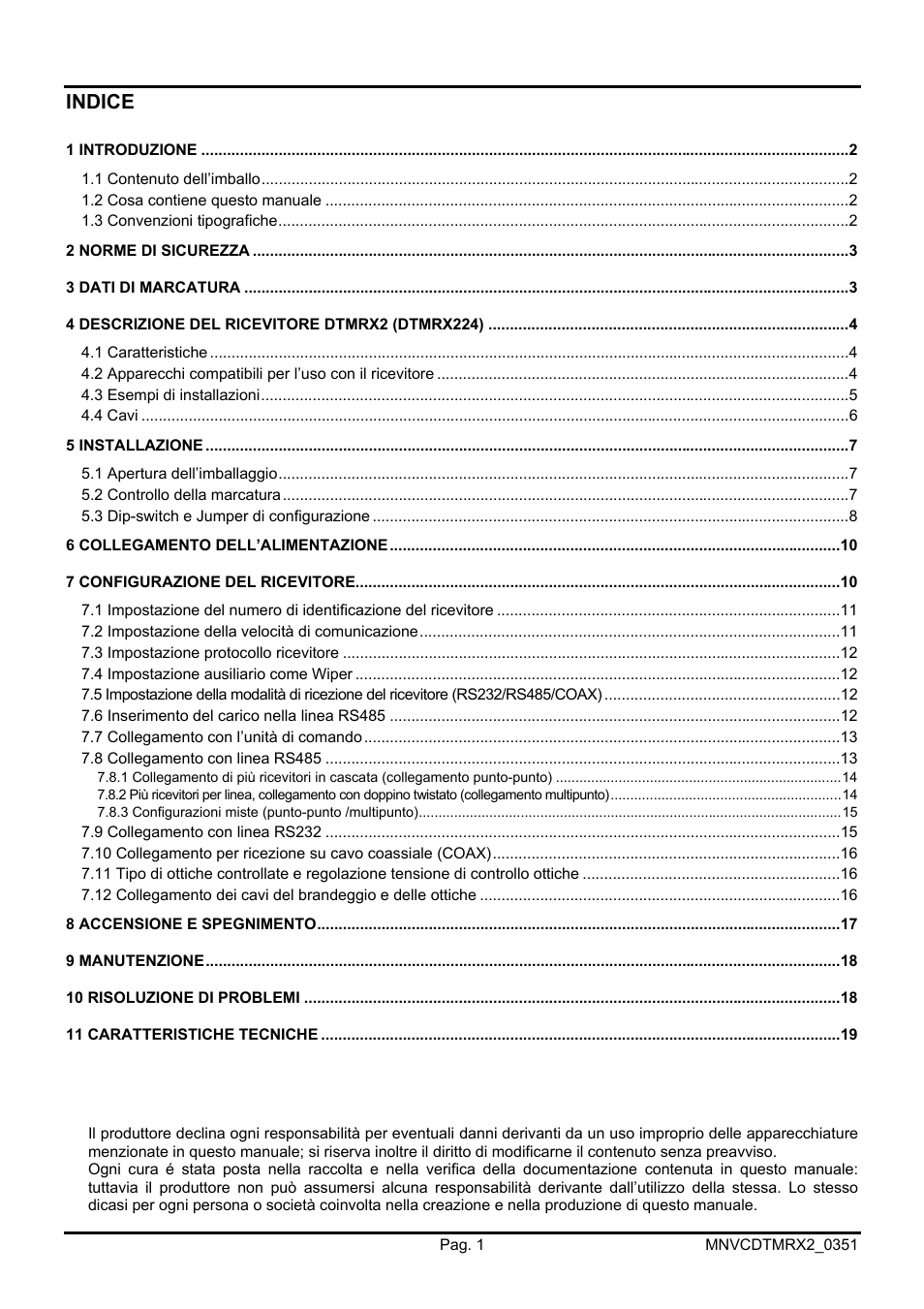 Indice | Videotec DTMRX2 User Manual | Page 5 / 96