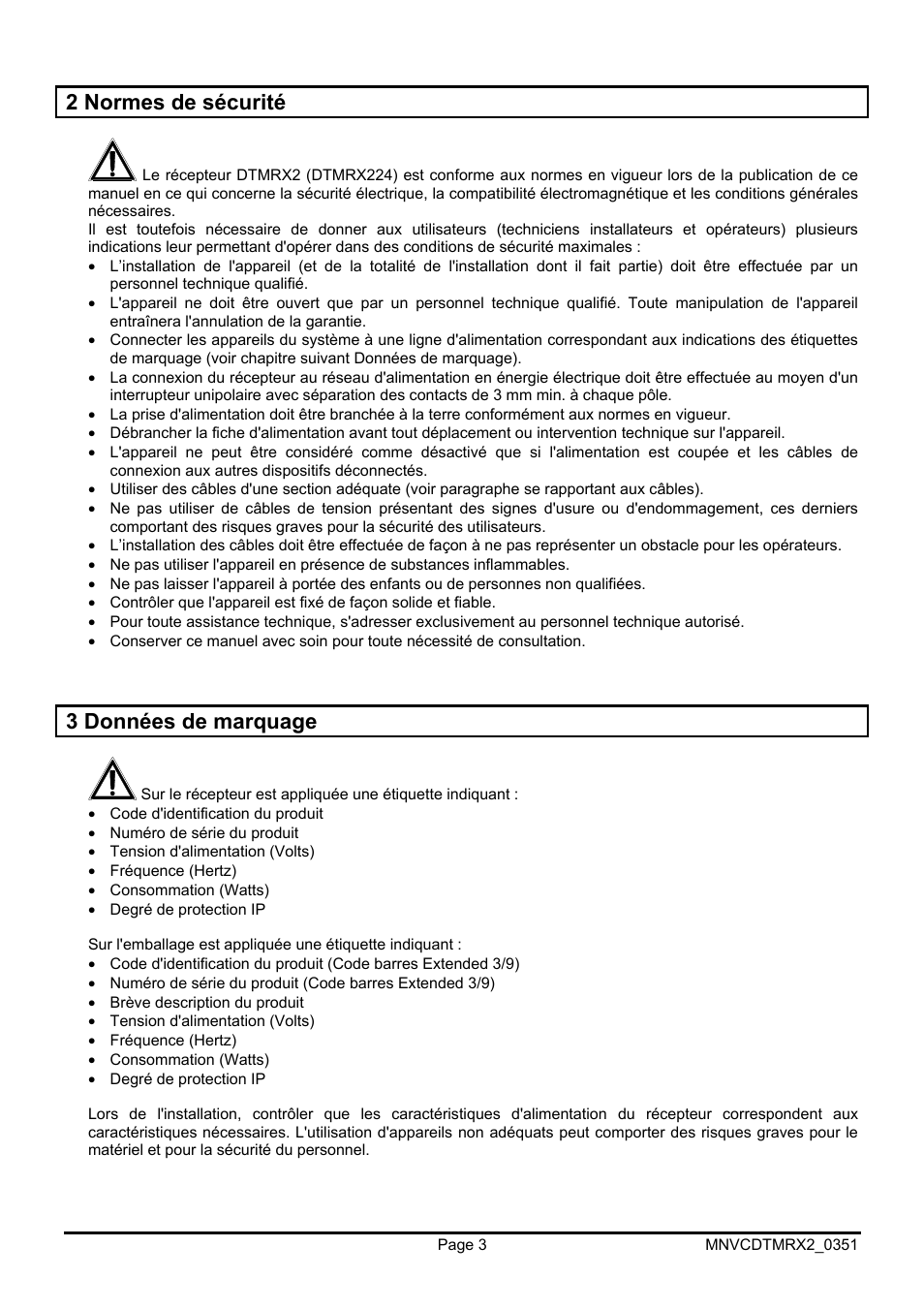 2 normes de sécurité, 3 données de marquage | Videotec DTMRX2 User Manual | Page 51 / 96