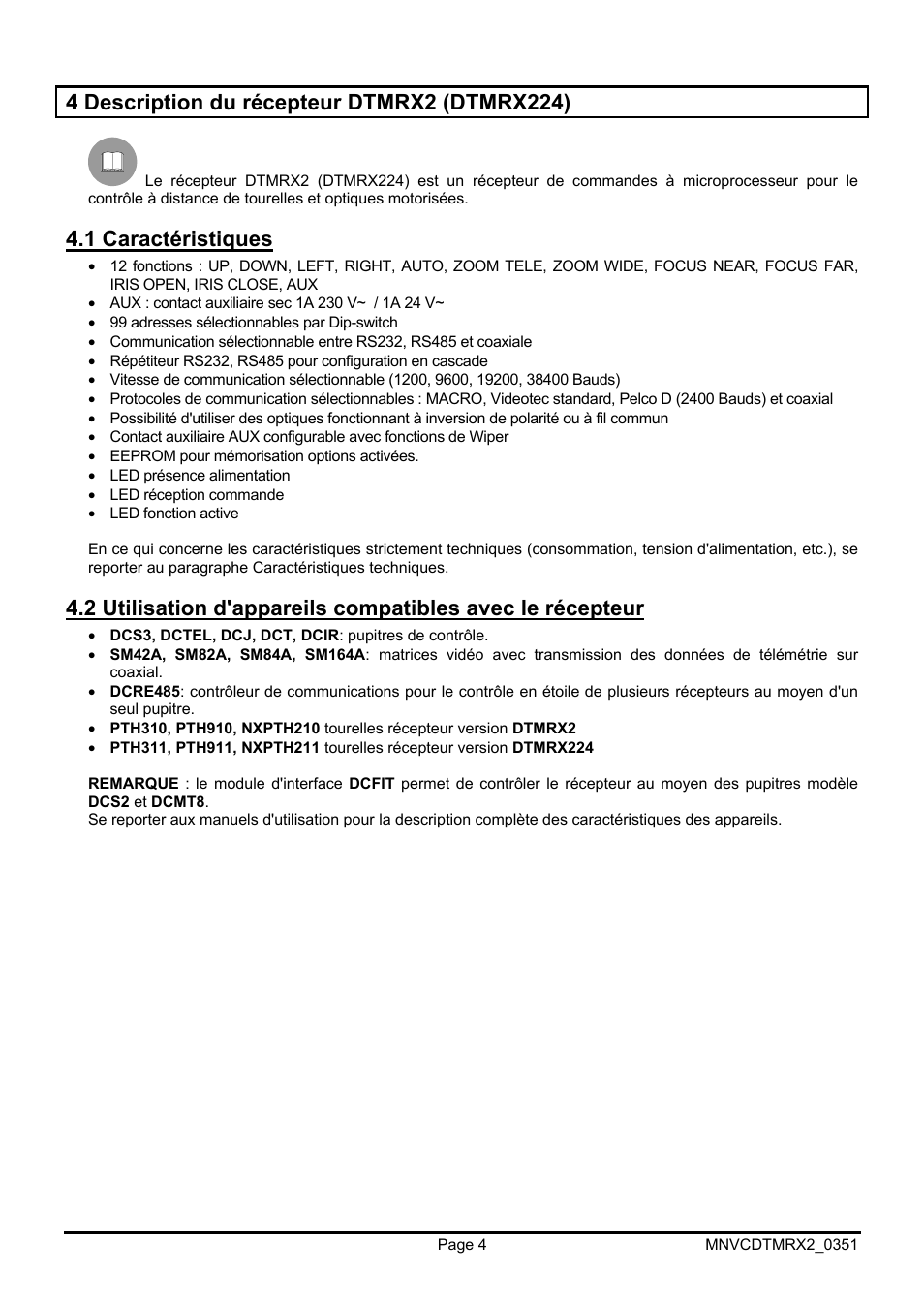 1 caractéristiques | Videotec DTMRX2 User Manual | Page 52 / 96