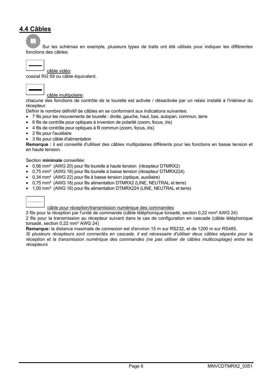 4 câbles | Videotec DTMRX2 User Manual | Page 54 / 96