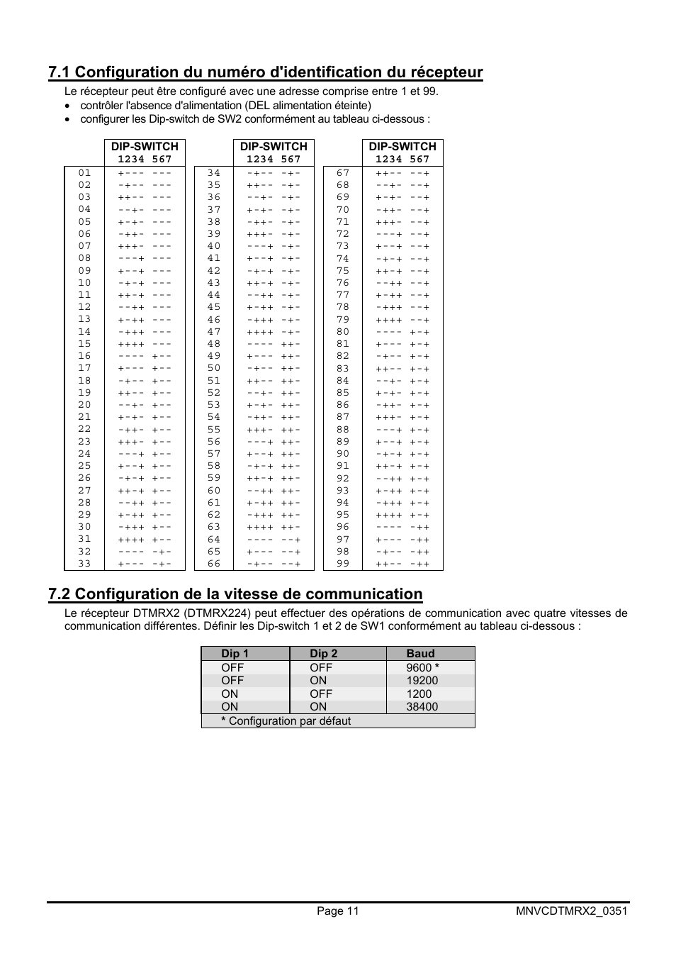 2 configuration de la vitesse de communication | Videotec DTMRX2 User Manual | Page 59 / 96