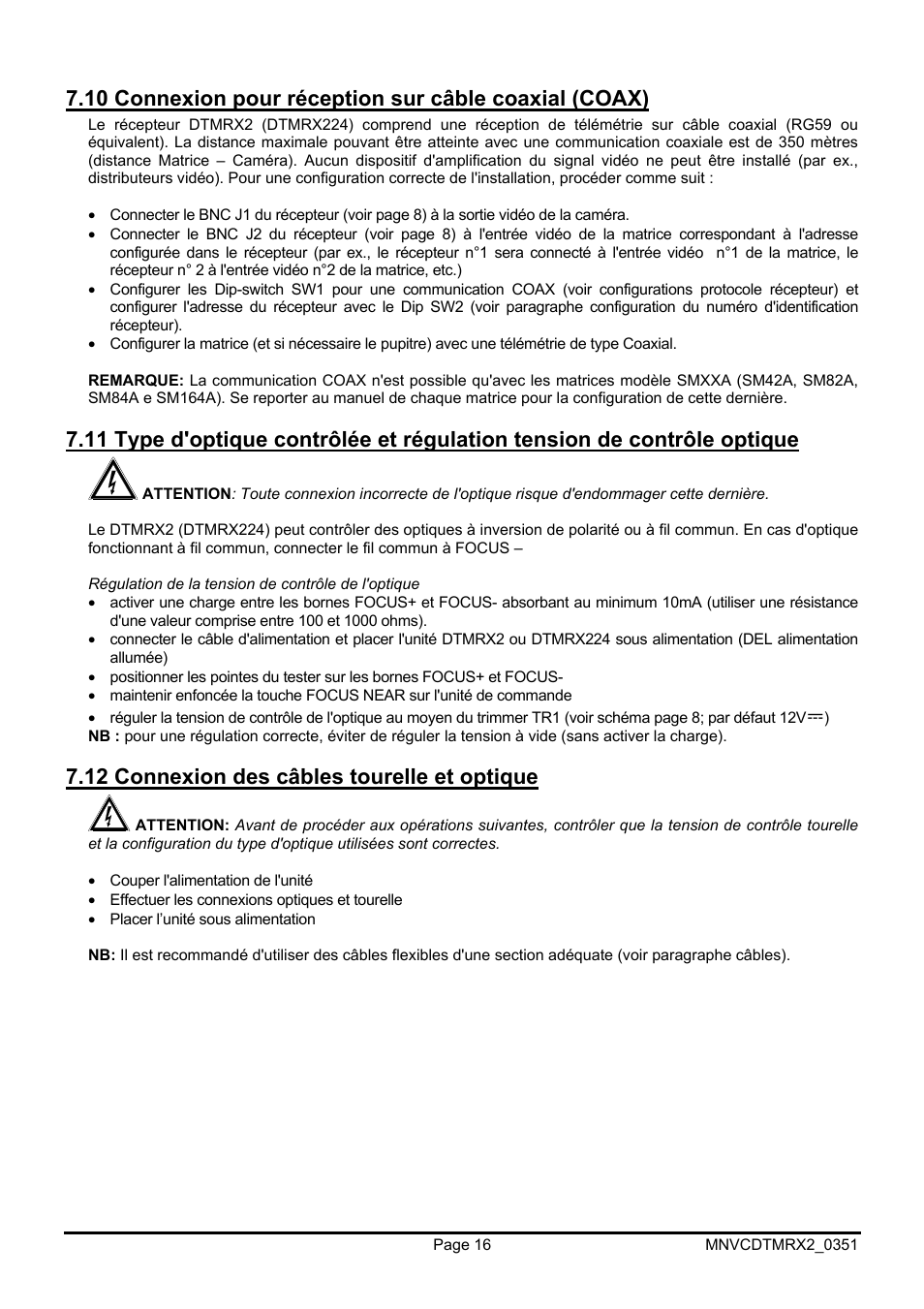 12 connexion des câbles tourelle et optique | Videotec DTMRX2 User Manual | Page 64 / 96