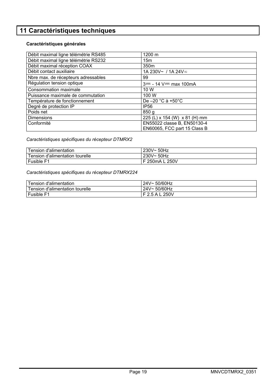 11 caractéristiques techniques | Videotec DTMRX2 User Manual | Page 67 / 96