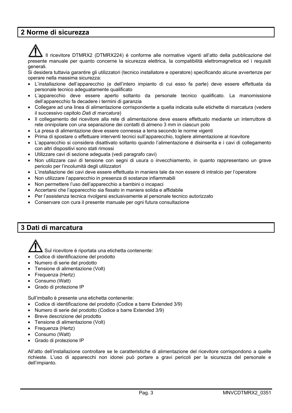 2 norme di sicurezza, 3 dati di marcatura | Videotec DTMRX2 User Manual | Page 7 / 96