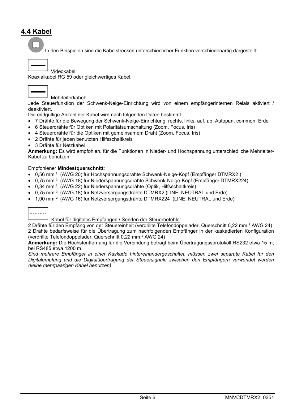 4 kabel | Videotec DTMRX2 User Manual | Page 76 / 96