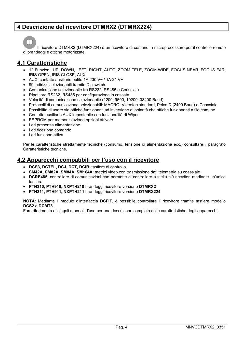 1 caratteristiche | Videotec DTMRX2 User Manual | Page 8 / 96