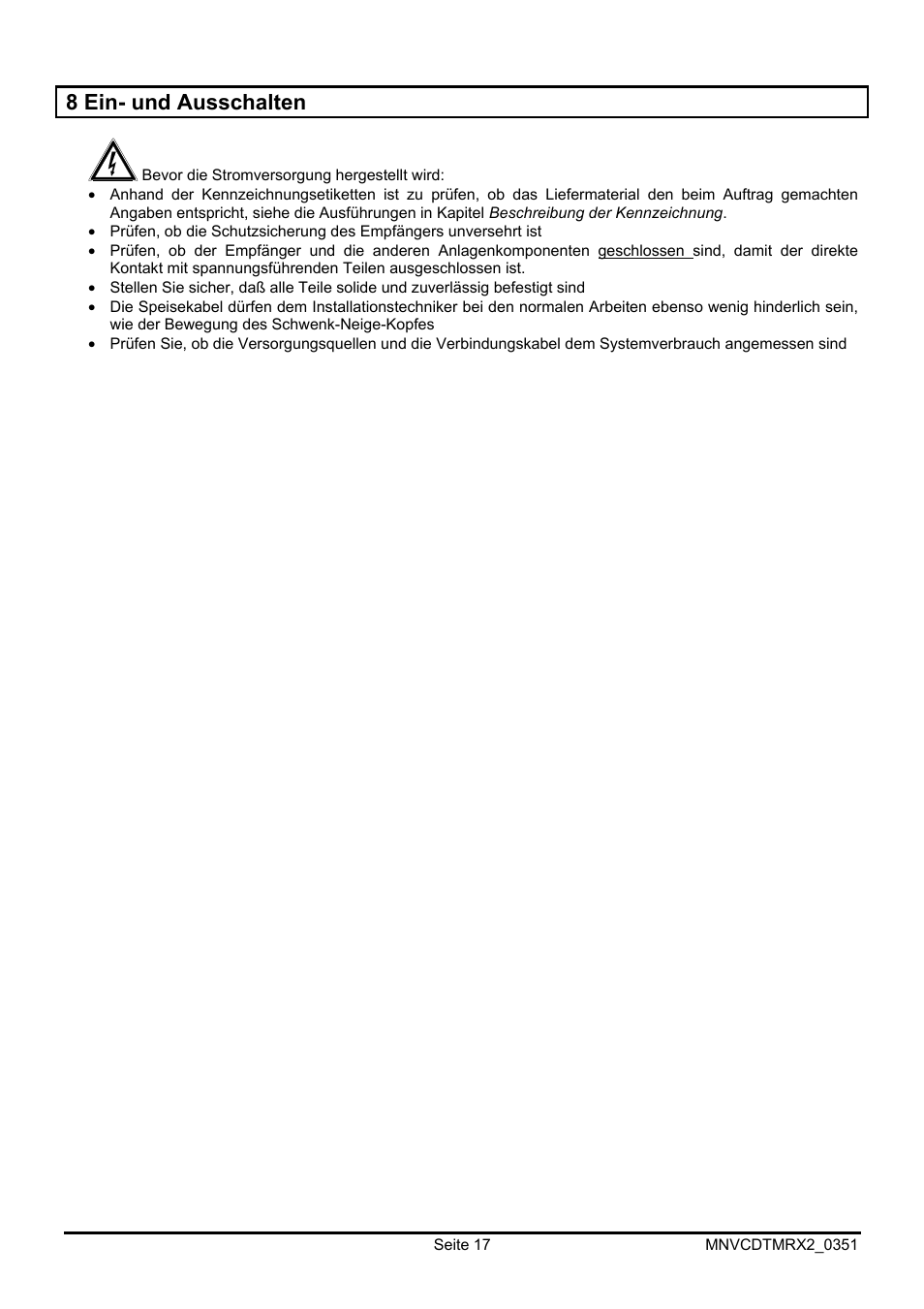 8 ein- und ausschalten | Videotec DTMRX2 User Manual | Page 87 / 96