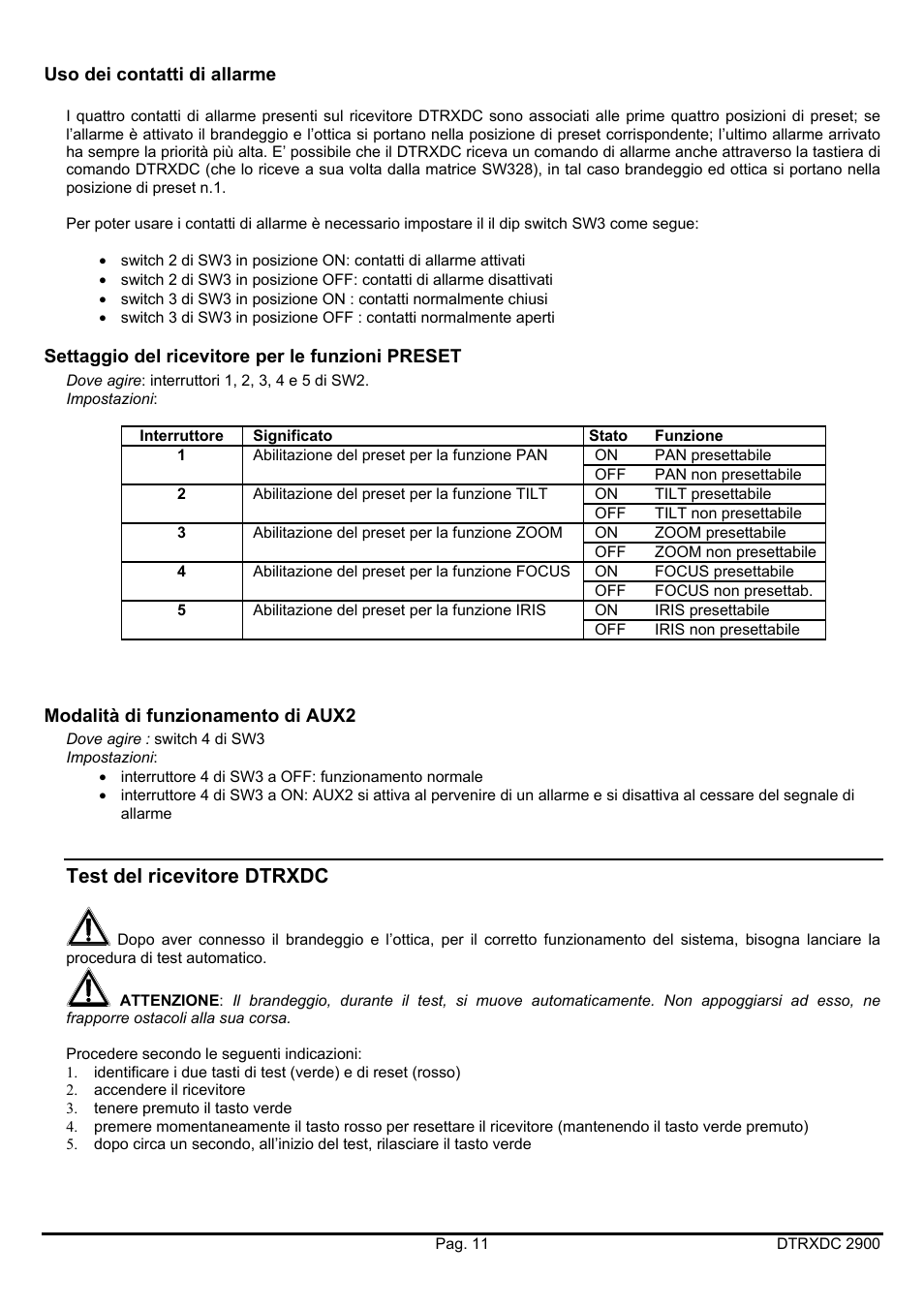 Test del ricevitore dtrxdc | Videotec DTRXDC User Manual | Page 15 / 68