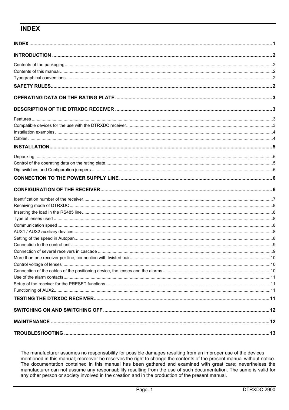 Index | Videotec DTRXDC User Manual | Page 21 / 68