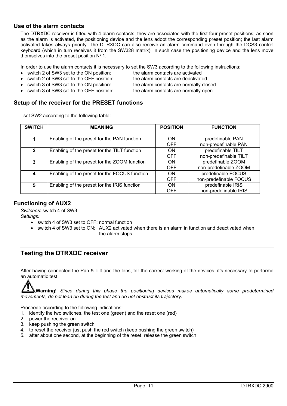 Testing the dtrxdc receiver | Videotec DTRXDC User Manual | Page 31 / 68