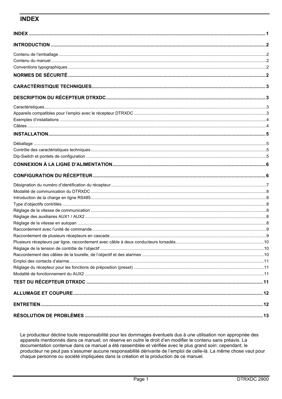 Index | Videotec DTRXDC User Manual | Page 37 / 68