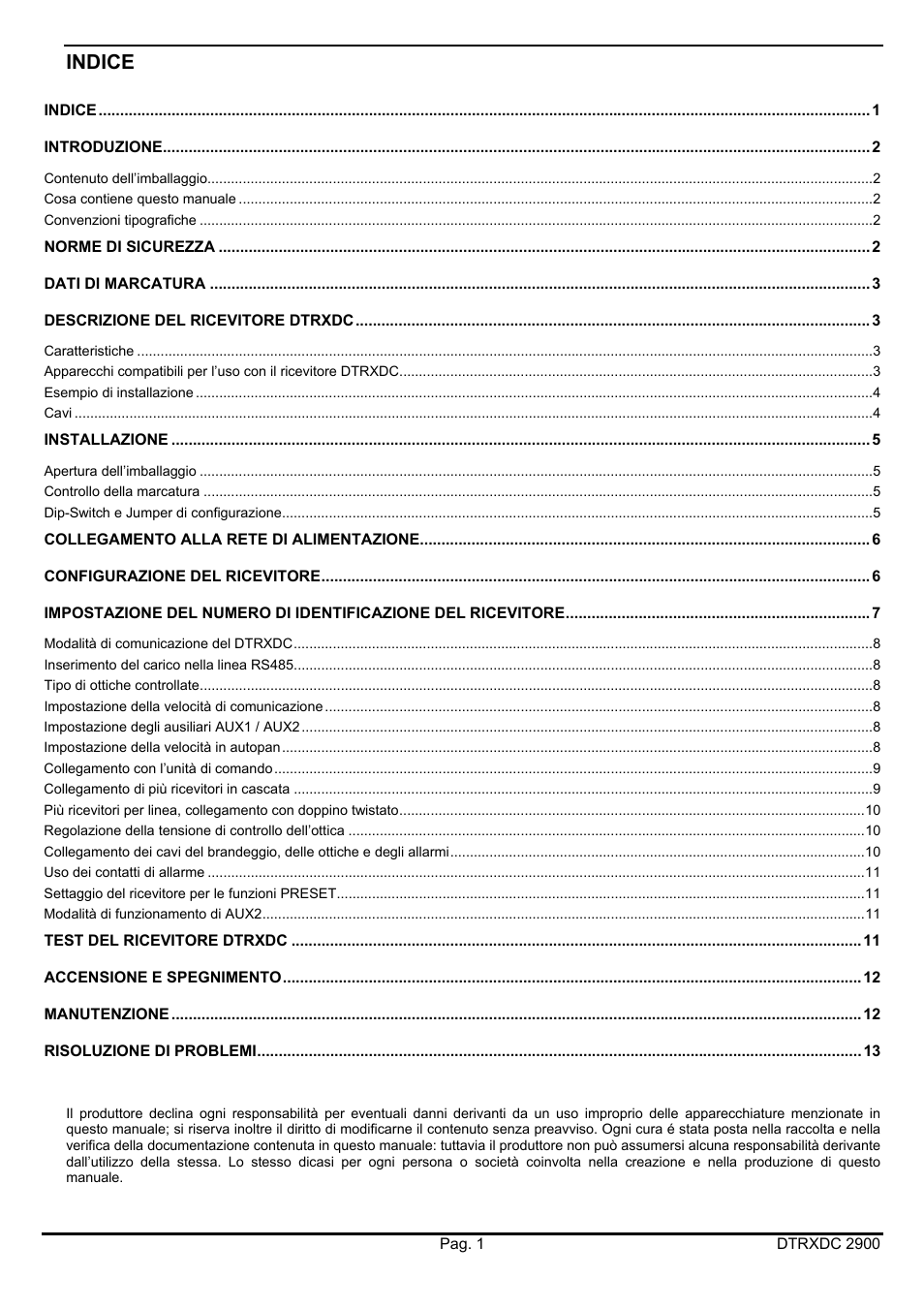 Indice | Videotec DTRXDC User Manual | Page 5 / 68