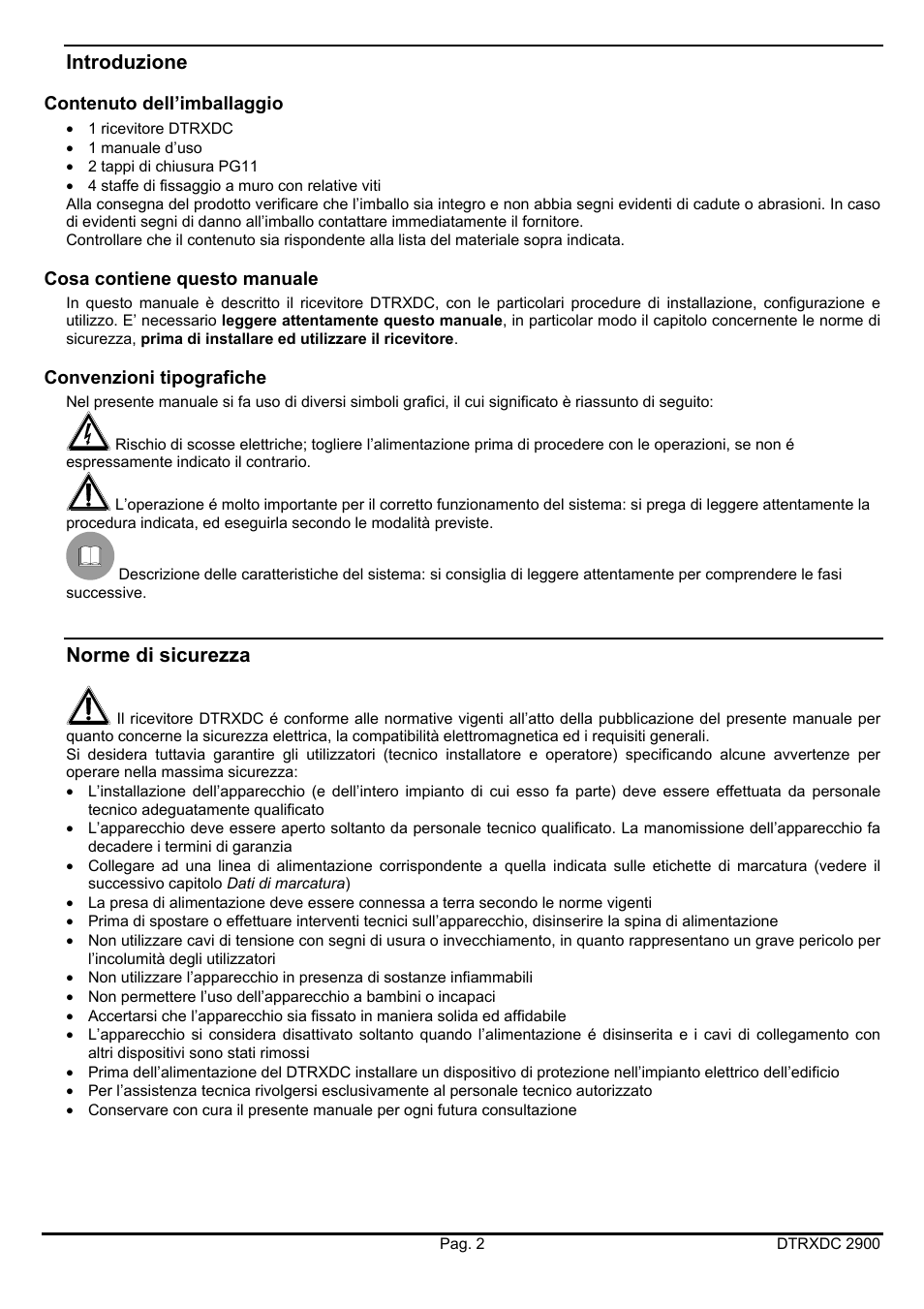 Introduzione, Norme di sicurezza | Videotec DTRXDC User Manual | Page 6 / 68